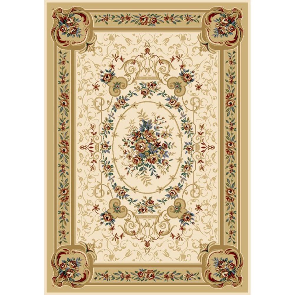 French Country Ivory 2x8 Floral Bordered Medallion Roses Area Rug - Actual 1' 9"